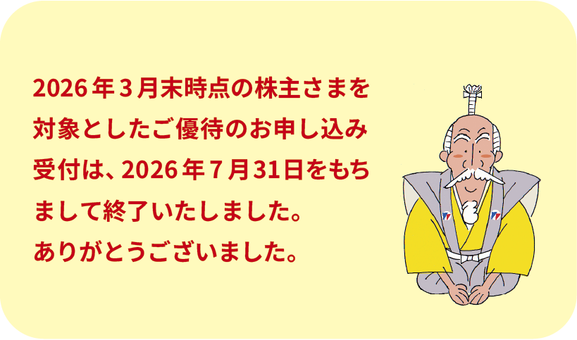 株主優待申し込み終了